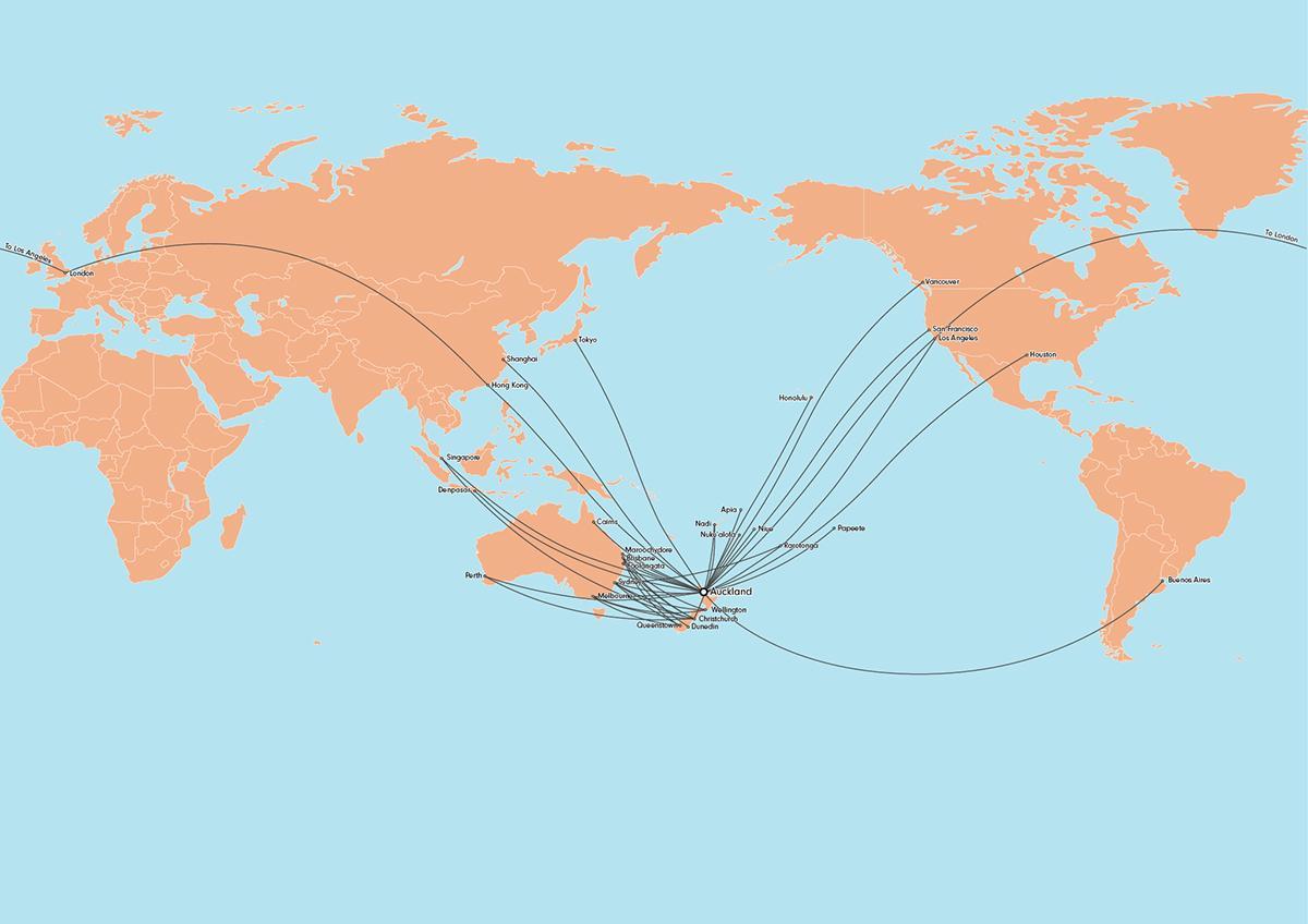 η air new zealand χάρτη της διαδρομής διεθνή