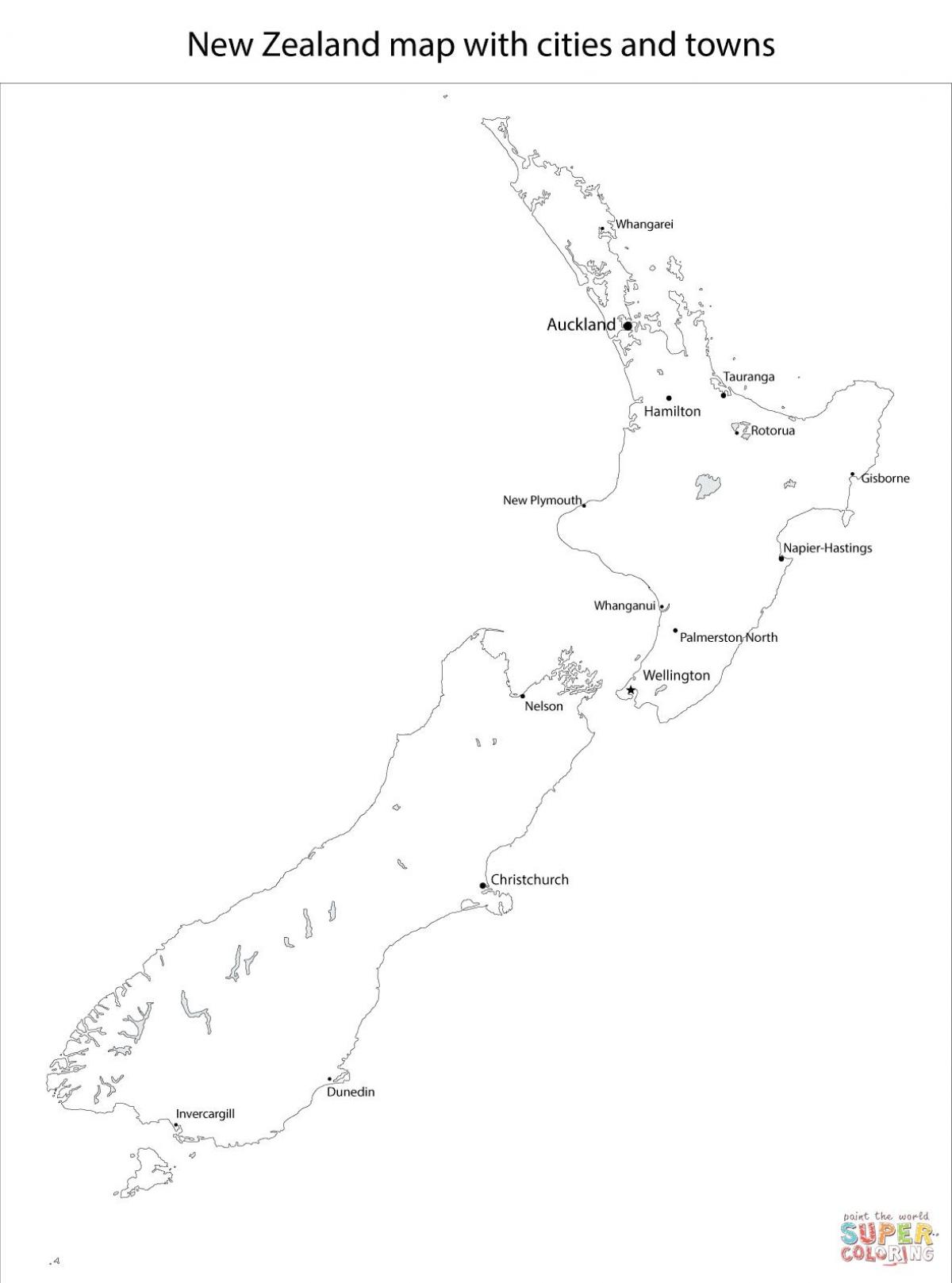 νέα ζηλανδία χάρτη με τις πόλεις και κωμοπόλεις