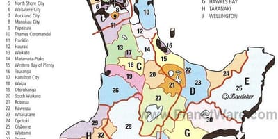 Χάρτης της νέας ζηλανδίας βόρεια νησιωτικές περιοχές και συνοικίες